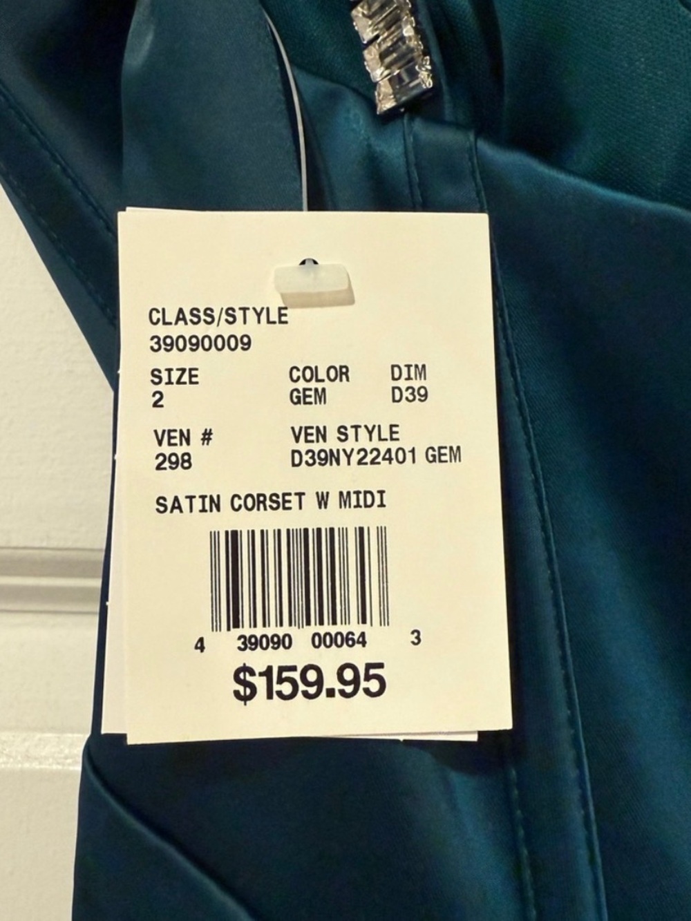 DB Studio Satin Corset Midi Dress w/Rhinestone Straps Emerald Green NWT Size 2 - Picture 5 of 5
